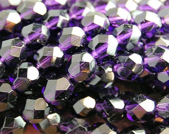 Tanzanite Purple Crystal Czech Glass Bead 6mm Round - 25 Pc
