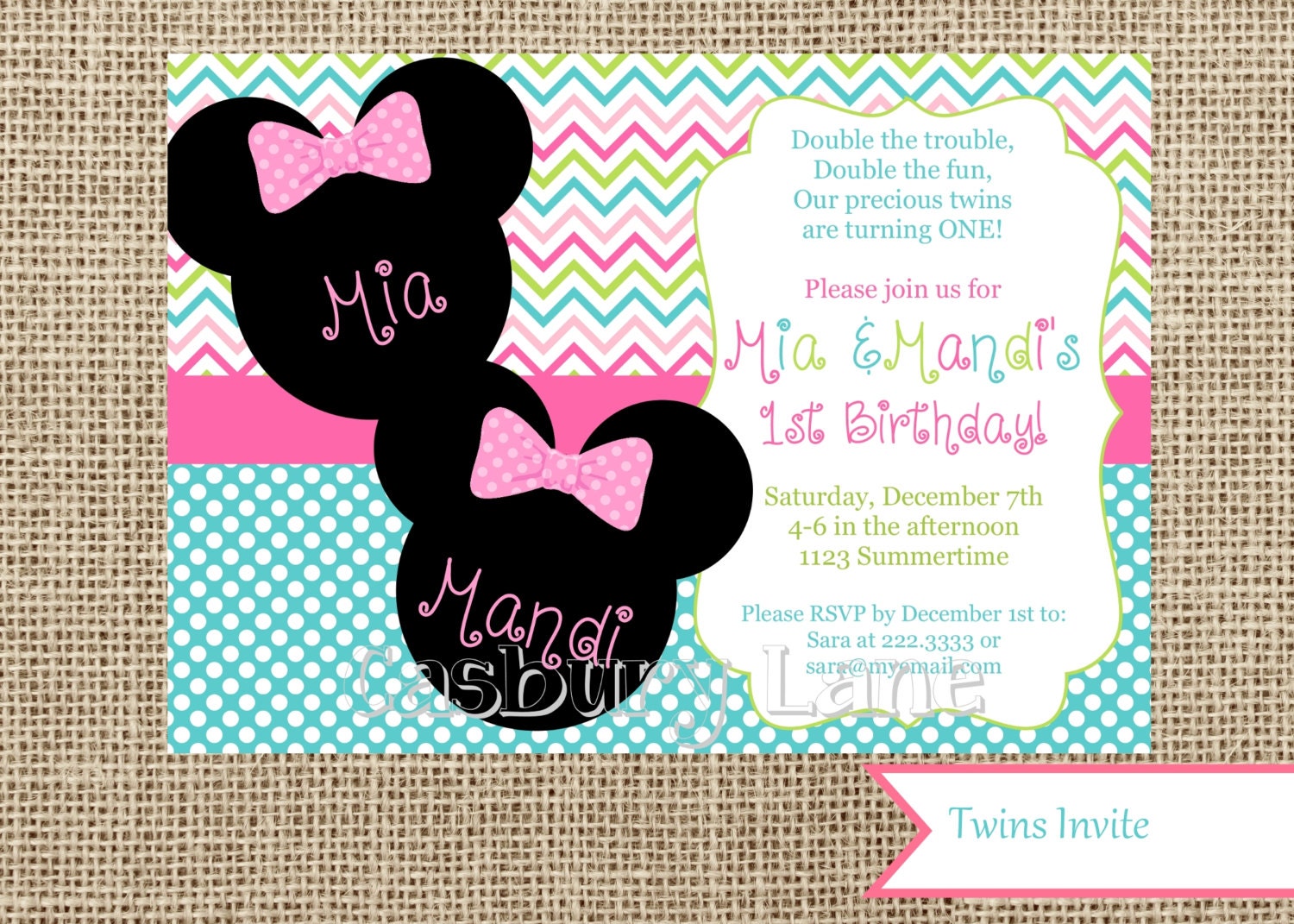 Minnie Mouse Invite For Twins Chevron Invite Casbury Lane