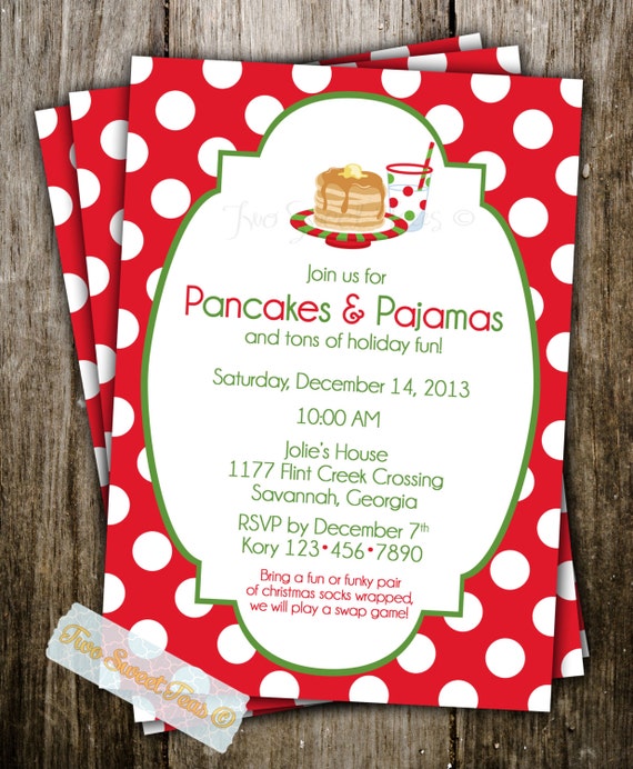 Pancakes And Pajamas Christmas Party Invitations 1