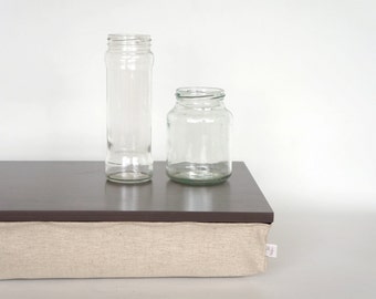 Bed tray, iPad stable table or Laptop Lap Desk - Greyish brown with natural thick linen pillow