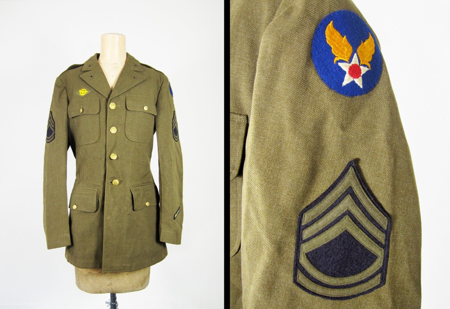 Vintage WWII Uniform Jacket US Army Service Coat by MemoryVintage