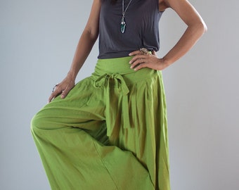 Items similar to Linen Pants in green/ Wide Leg green Trousers-CF028 on ...