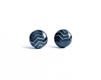 Black post earrings, zigzag stud earrings, black earrings studs