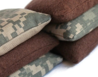 Bean Bags ACU Camo and Chocolate Brown Flannel Army Green Classic Child's Toy Small (set of 6) - US Shipping Included