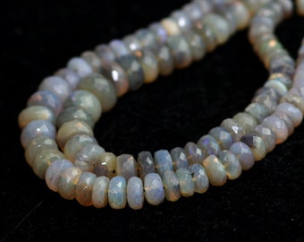 Coober Pedy Opal Micro Faceted Rondelles 4 Grey Cream Clear Rainbow Fire Coober Pedy Australian Semi Precious Gemstone