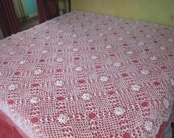 Bedspread or Coverlet, Hand Crochet Rosettes, 84"w. x 92"l. 50% OFF