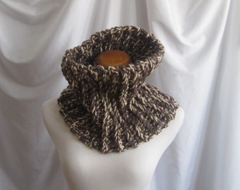 Cowl Neckwarmer Chunky Bulky Crochet Cowl: Chocolate Brown, Beige & Taupe