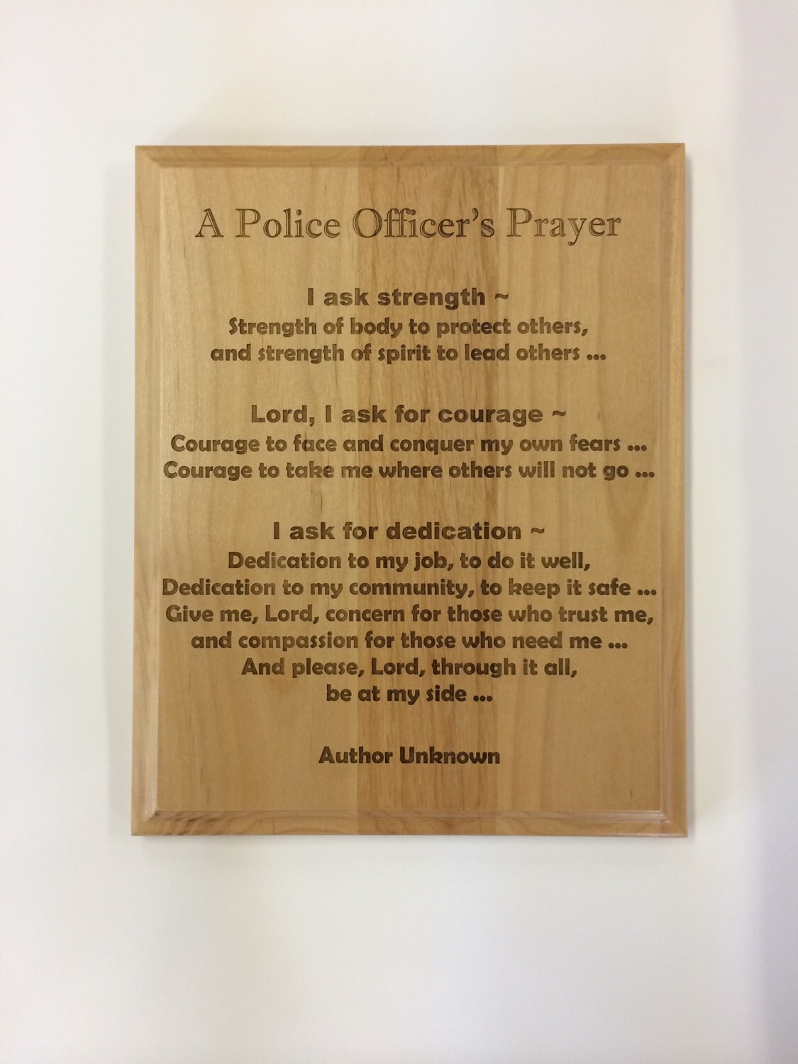 A Police Officers Prayer On Red Alder Plaque 8 By