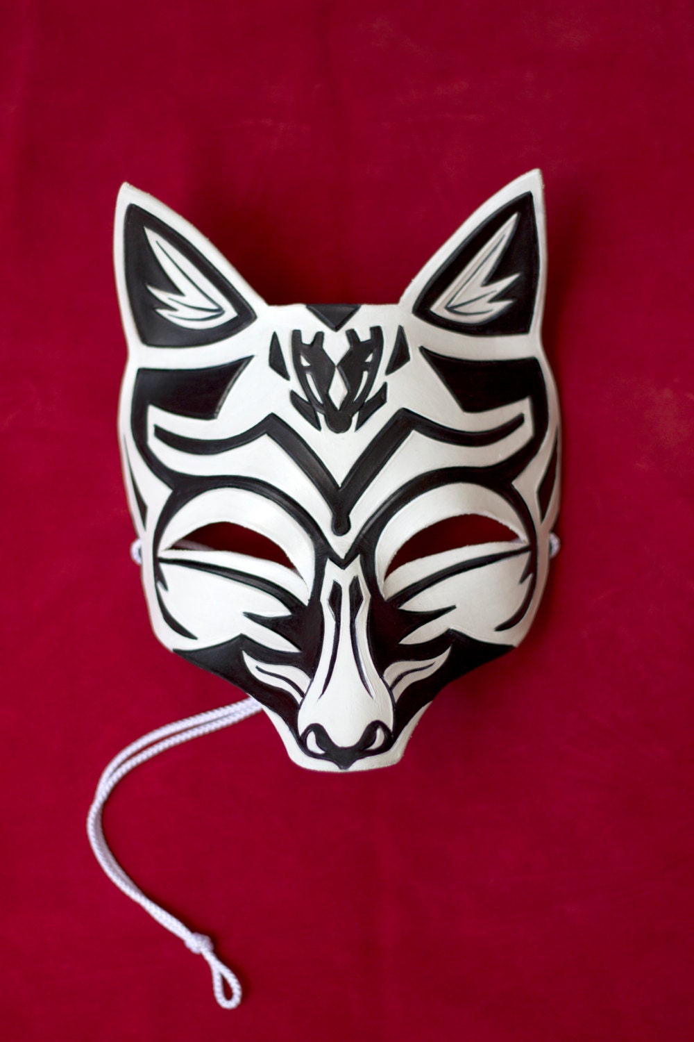 Japanese Smiling Kitsune Fox Leather Mask Samurai