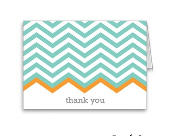Teal Chevron Thank You Cards (Set of 10)