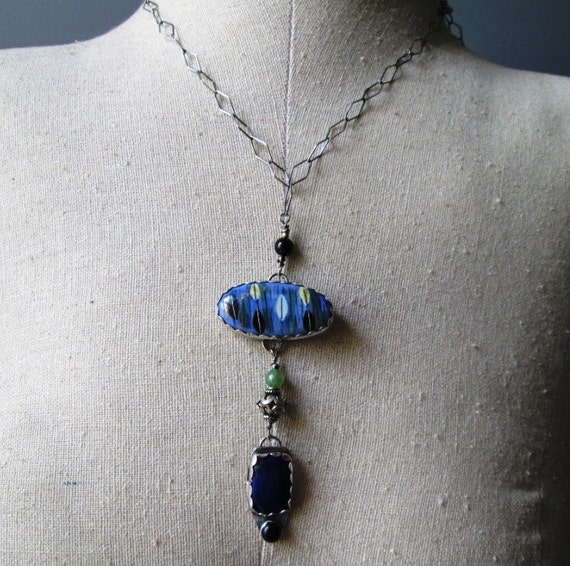 32 Inch Long Necklace in Sterling Silver with Ceramic
