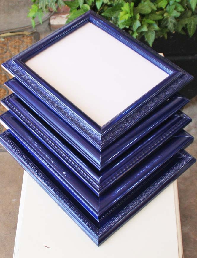 Navy Blue Picture Frame Set of Four Shabby Hand by RedEggBoutique