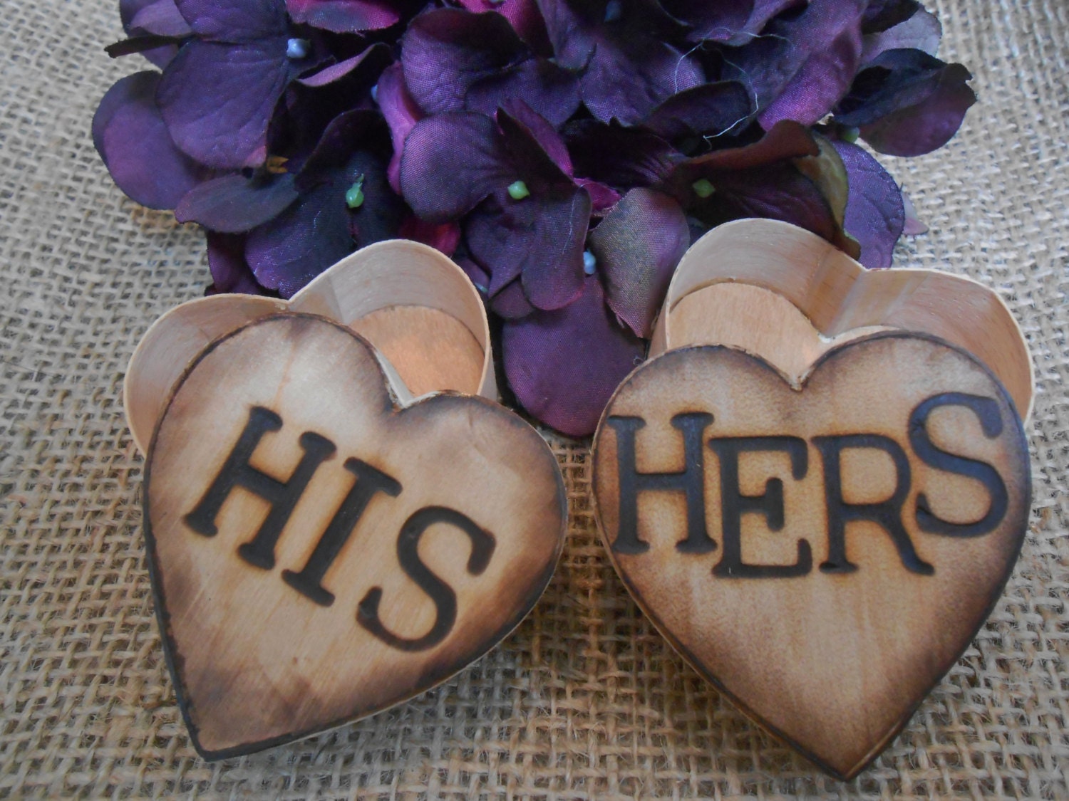 His and Hers Rustic Heart Shaped Wedding Ring Boxes / by ThoseDays