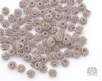 MB013-MR// Matt Original Rhodium Plated Spring Metal Bead, 8pcs