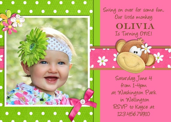 Mod Monkey Girl Birthday Invitation - Printable and Custom Invite Il_570xn