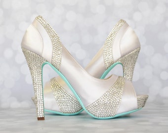white bridal shoes with black accent