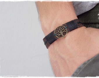 Tree Of Life Leather Cuff Bracelet, Men's Leather Bracelet Cuff, Celtic Leather Bracelet, Forest Tree Bracelet, Elven Viking Leather Cuff