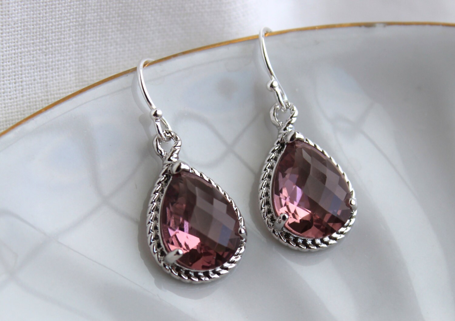 Eggplant Plum Earrings Purple Silver Teardrop Earrings