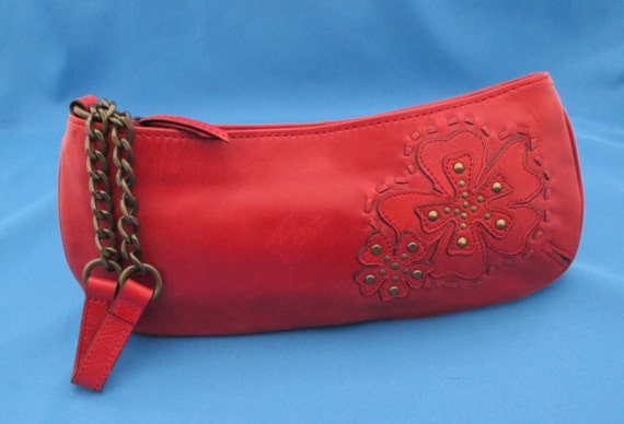 red leather clutch purse