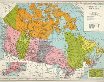 1940s Vintage map of CANADA cartography Canada maps