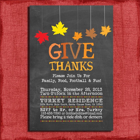 Printable Chalk style Thanksgiving Holiday Invitation-DIY Il_570xn