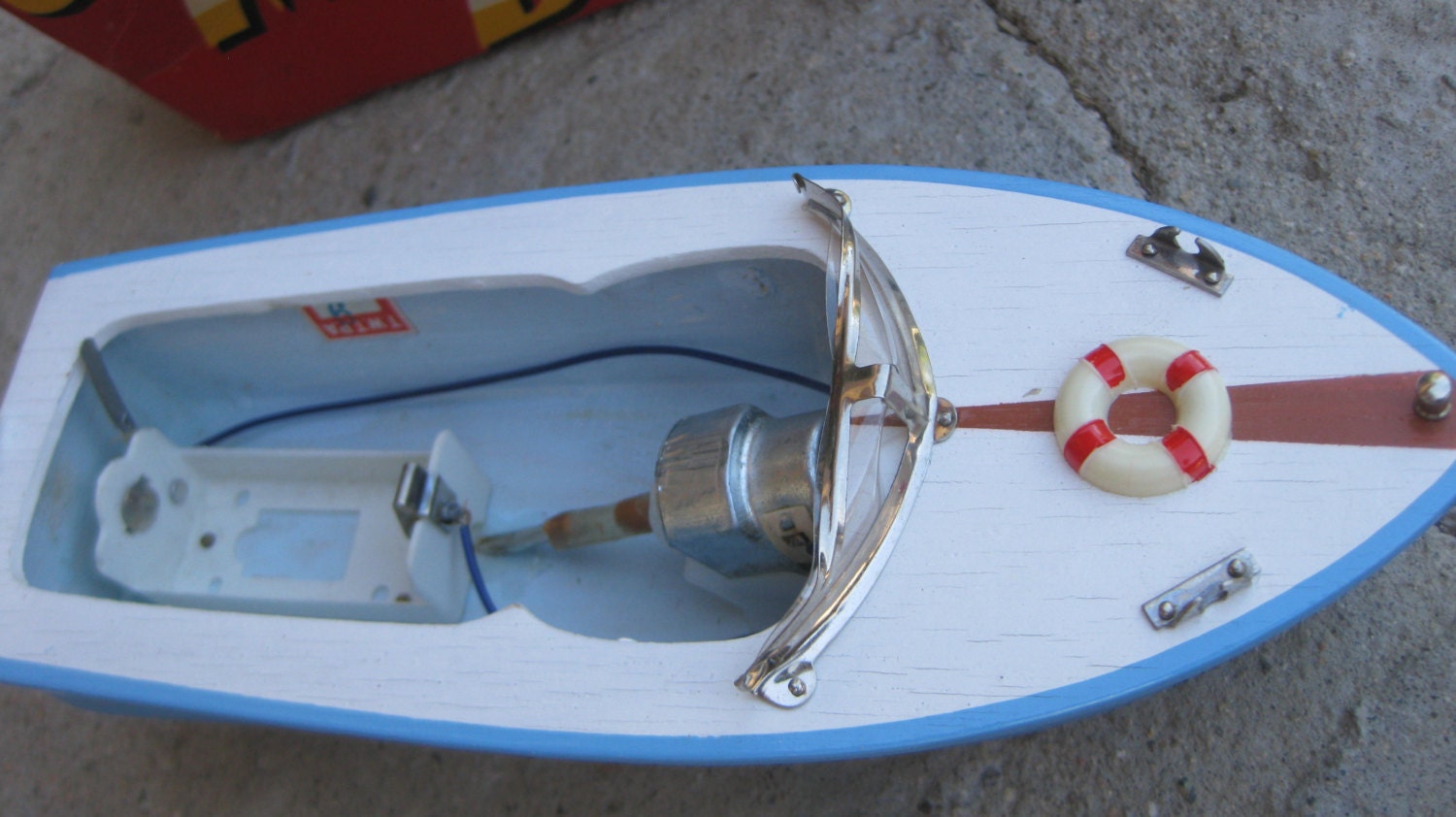 Vintage Union Wooden Battery Powered Model Boat / Original Box