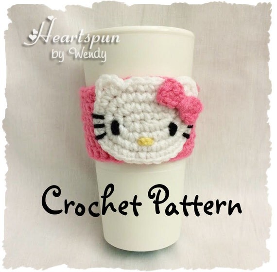 for kitty pattern face hello crochet Tea CROCHET Cozy / PATTERN applique Cup Hello Coffee for Kitty and