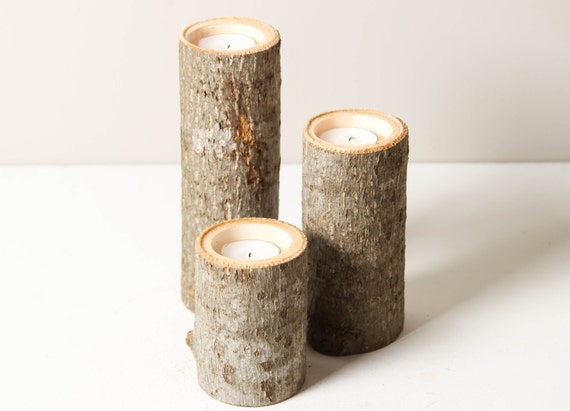 Tree Branch Candle Holders Set of 3 Heights- Rustic Wood Candle Holders ...