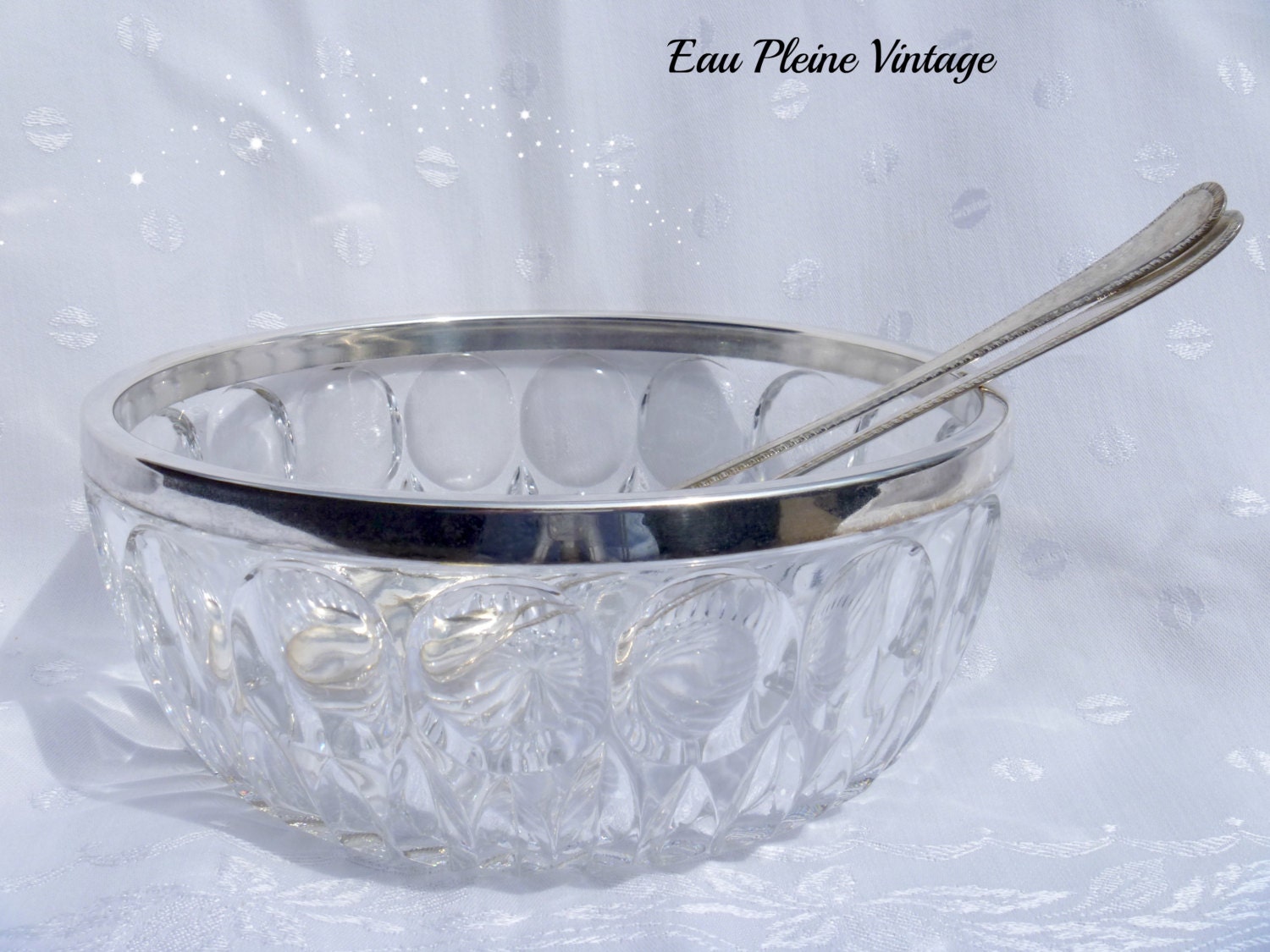 Sheffield Salad Bowl Silver Plated Rim Cut Beveled Glass