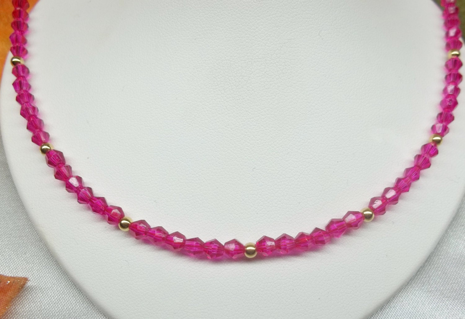 14k Gold Hot Pink Necklace Fuschia Crystal by PearlsGemsnCrystals