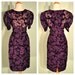 Vintage Floral Dress 80s Does 50s Graphic Print in Purple and Black with Matching Belt