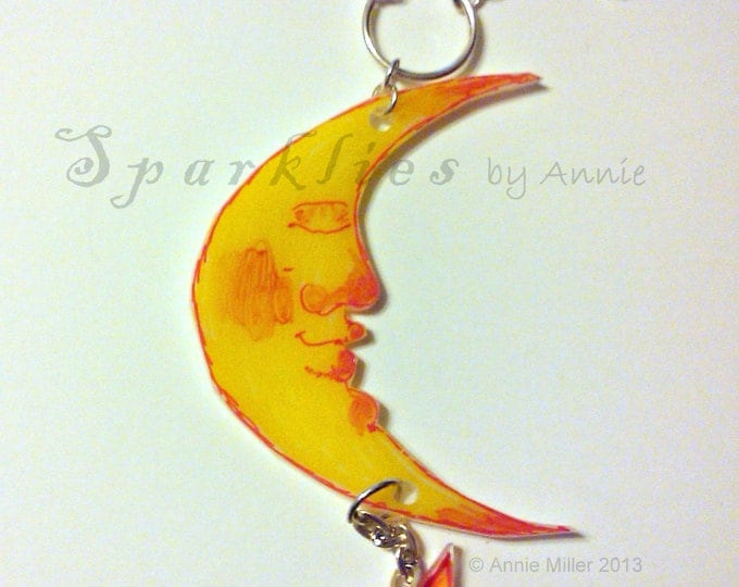 Sleeping Moon and Star Necklace on Sterling Silver Chain