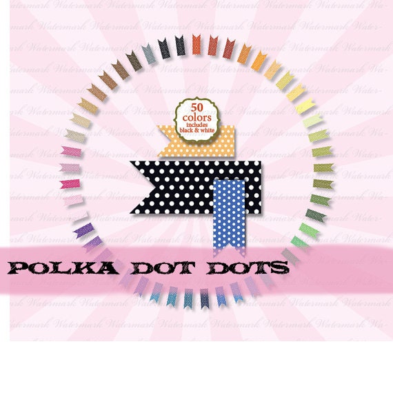 SALE Ribbon Clip Art digital clipart digital polka dot banner journal tag : c0097 v301 Il_570xn