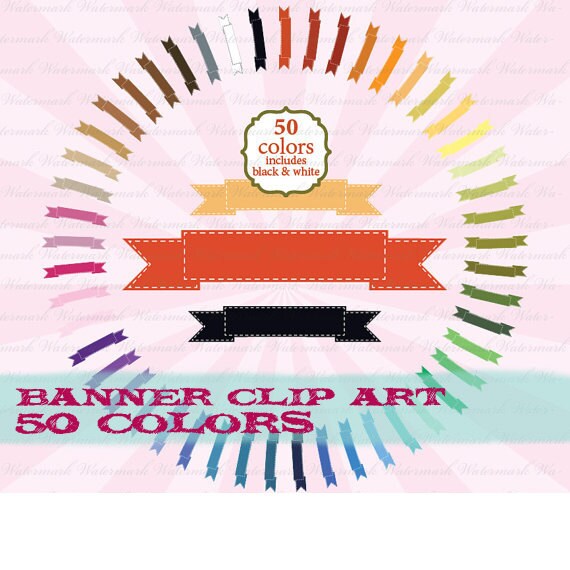 Banner clip art clipart, ribbon clip art, tag clipart, photo ribbon scrapbook 50 colors: c0098 v301 Il_570xn