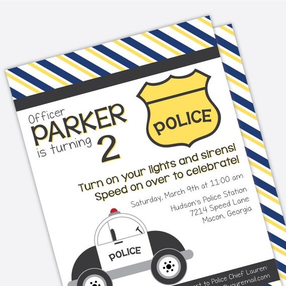 Police Birthday Invitation - Police Car Kids Birthday Invite - Printed Birthday Invitations Il_570xn