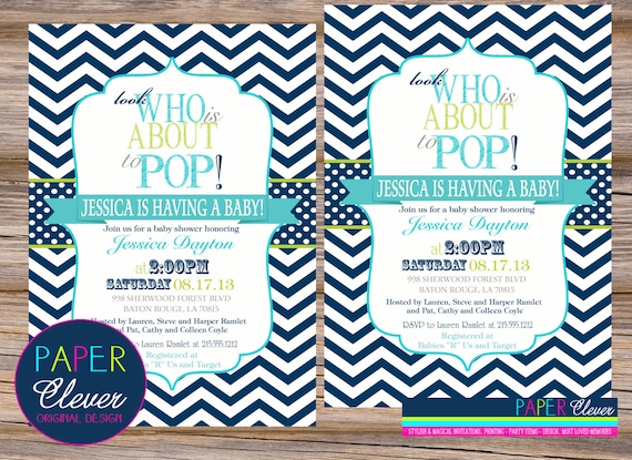 About to POP baby shower invitation boy, navy, aqua - digital file, printable #120 Il_570xn