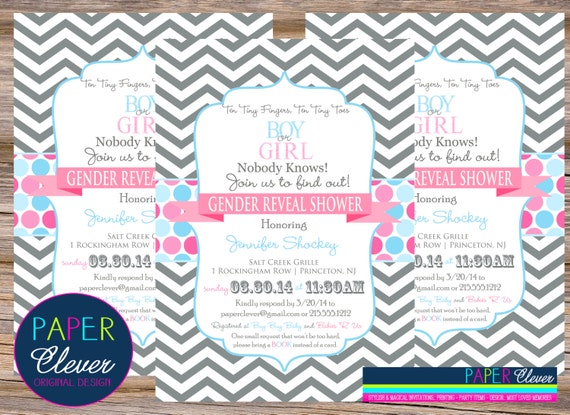 Gender reveal baby shower Invitation - Digital File, printable file #111 Il_570xn