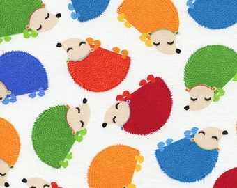Timeless Treasures - Fun Rainbow Jamboree Hedgehogs - White - Novelty Fabric-Choose Your Cut 1/2 or Full Yard