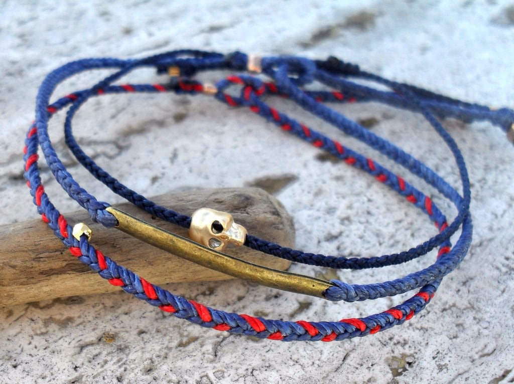 Mens bracelet friendship bracelet nylon cord with gold