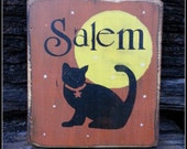 Halloween, Salem, Black Cat, Wooden Signs, Full Moon, Halloween Signs, Wiccan, Rustic, Distressed, Primitive Signs