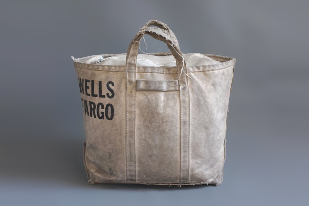 Vintage canvas money bag. Tote Bag. Wells Fargo