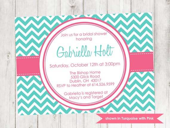 Bridal Shower Invitation - Printable Shower Themed Chevron Invite - Colors and Text Customizable Il_570xn