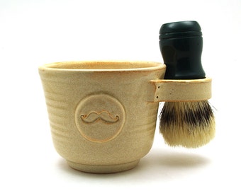 Cream Mustache Shaving Mug, Moustache Husband Gift for Men by MiriHardyPottery - Brush NOT Included - Ready to Ship