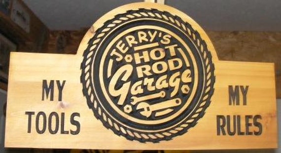 Hot Rod Garage sign 22 x 12 Custom Carved Wood Sign