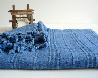 Turkish Bath Towel - Woven Peshtemal Towel for beach and bath in denim blue , vintage inspired
