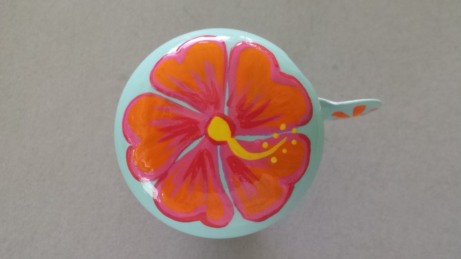 hibiscus flower bike bell metal tropical orange turquoise