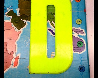 Large Vintage Steel Marquee Letter D - 10" tall metal sign letter - worn metal