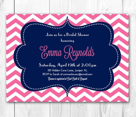 Printable Bridal Shower Invitation - Modern Preppy Hot Pink & Navy Chevron. DIY Printable Bridal Shower Invite or Baby Shower Invite. Il_570xn