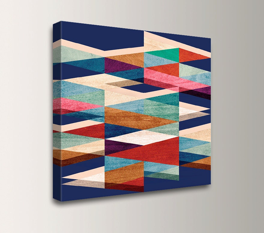 Mid Century Modern Canvas Blue, Red, Cream, Teal Colors Canvas