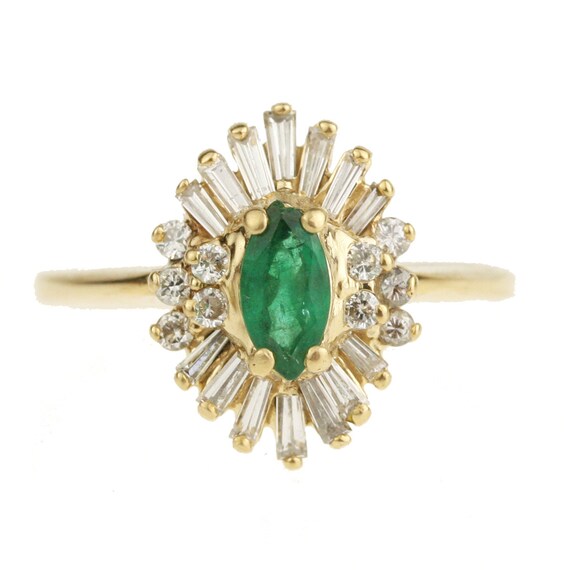 Vintage 14k Gold Diamond and Emerald Cluster Cocktail Ring